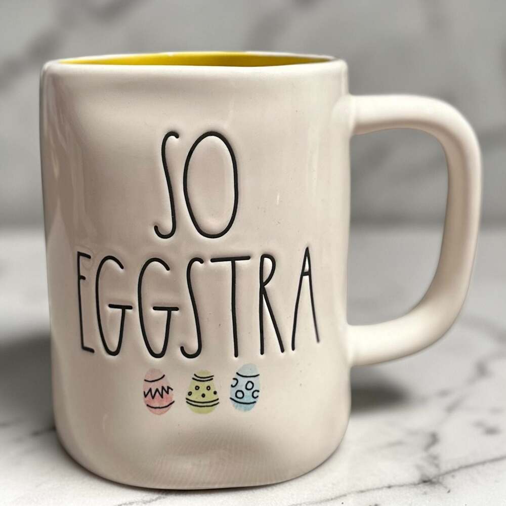 Rae Dunn Artisan Collection by Magenta So Eggstra Easter Mug Cup Yellow Interior